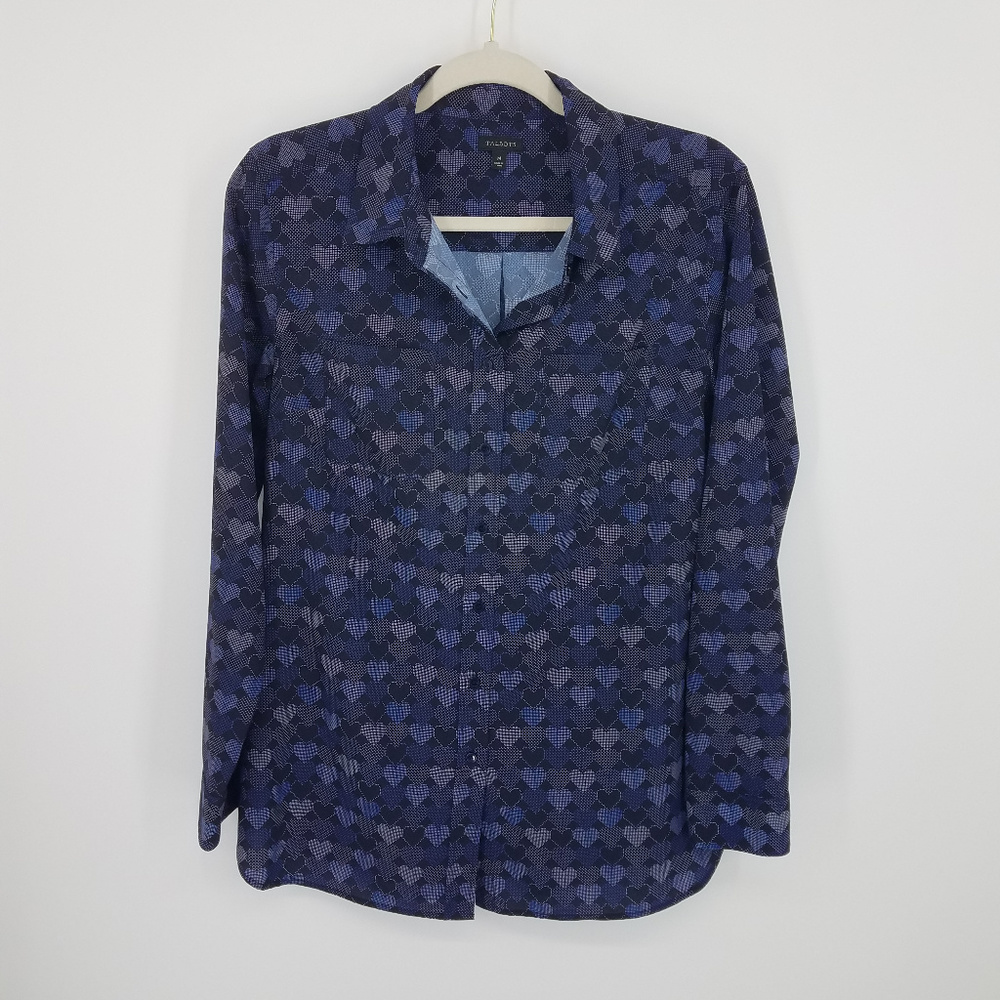 Talbots Digital Hearts Button Down Blouse